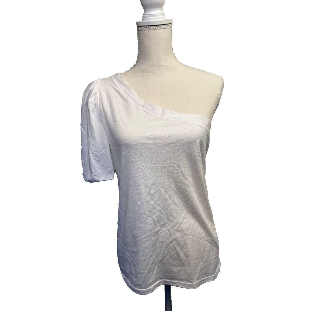 Boston Proper White Cotton/Modal Shirt Womens Casual Top One Shoulder Size M